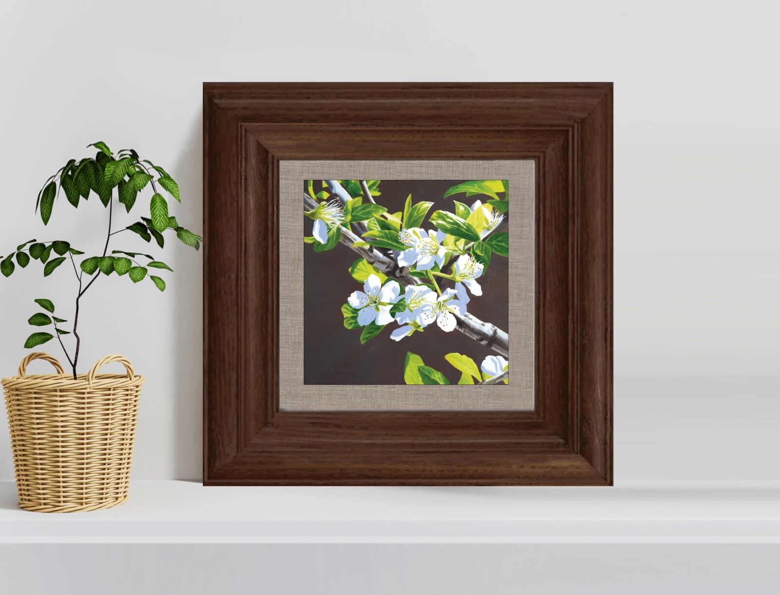 DANFORTH Plum Blossoms, 8×8 floral realistic original oil painting, flowers