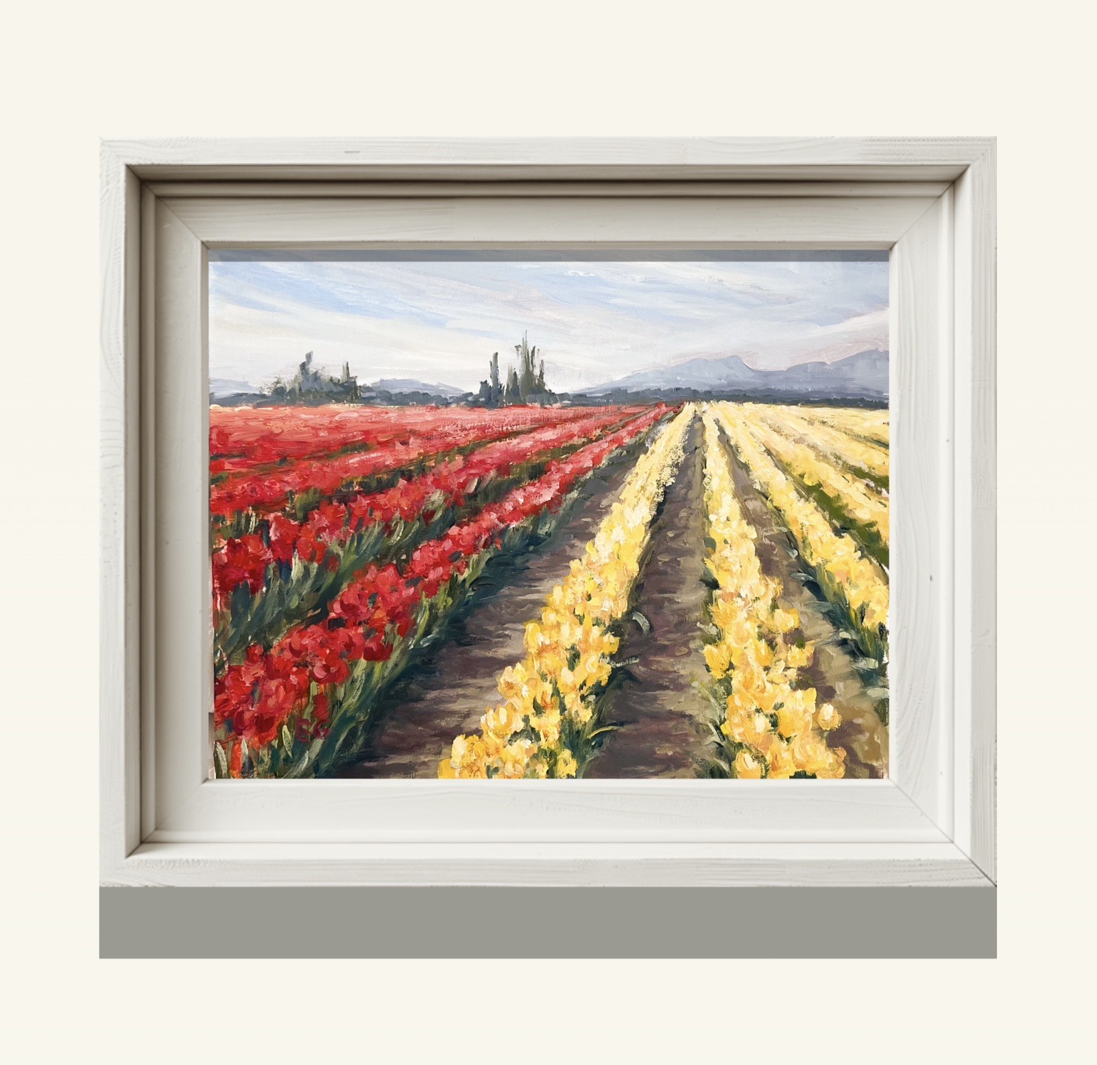 Skygit Valley Tulips Original Oil Painting,WA PNW Landscape Art 8×10”