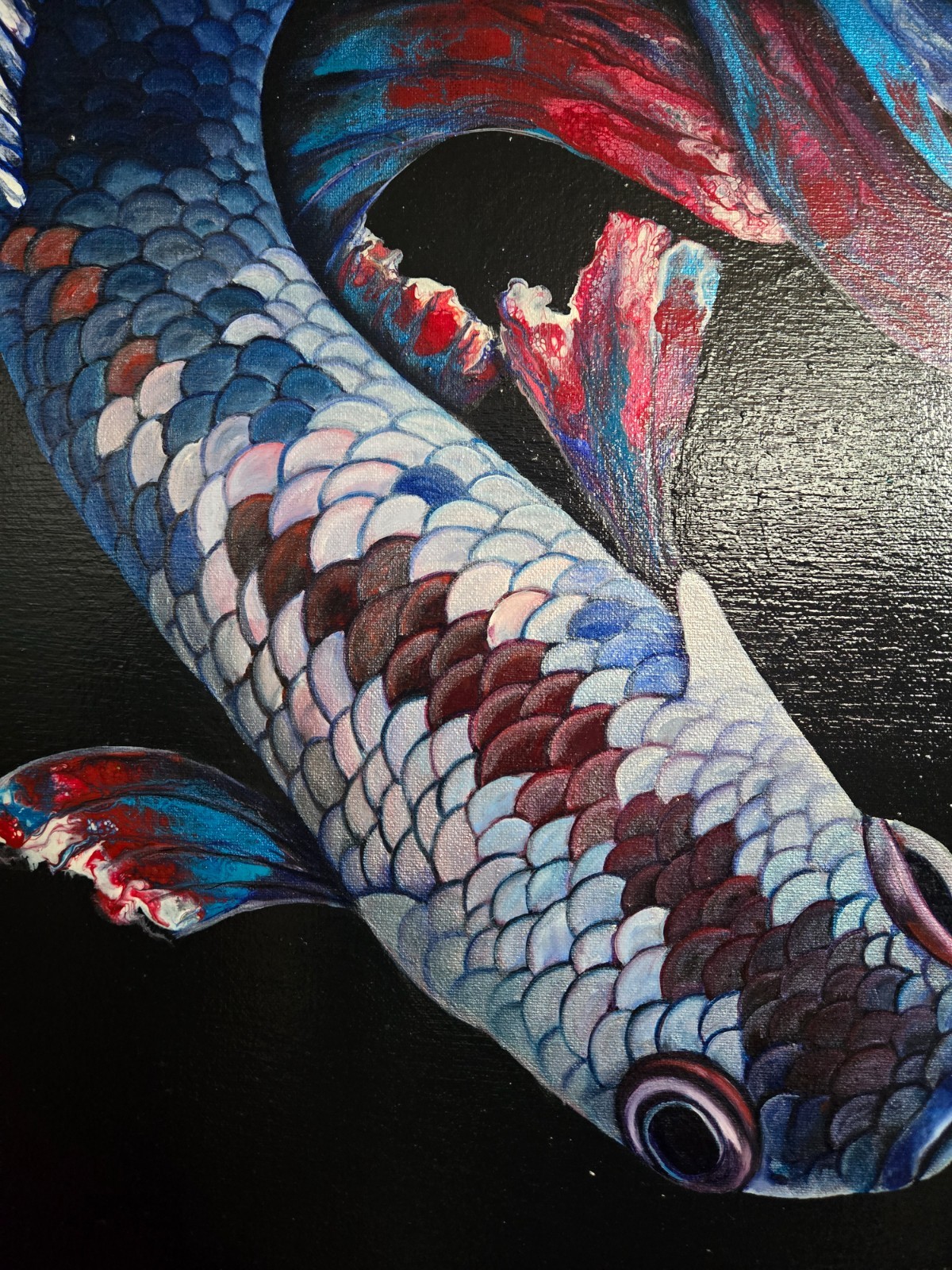 🔵 Freedom Betta / Original Painting, Fish, Art Decor, Hybrid Fluid Realism