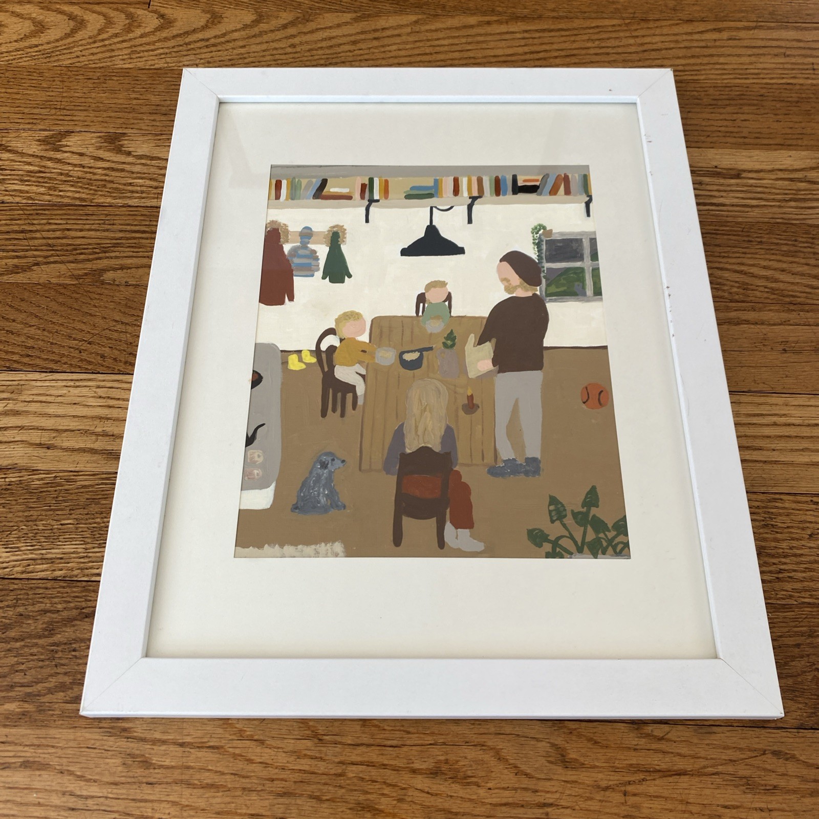 Vintage Original Abstract Painting Figural Family Daily Life 15.5” H X 12.5”