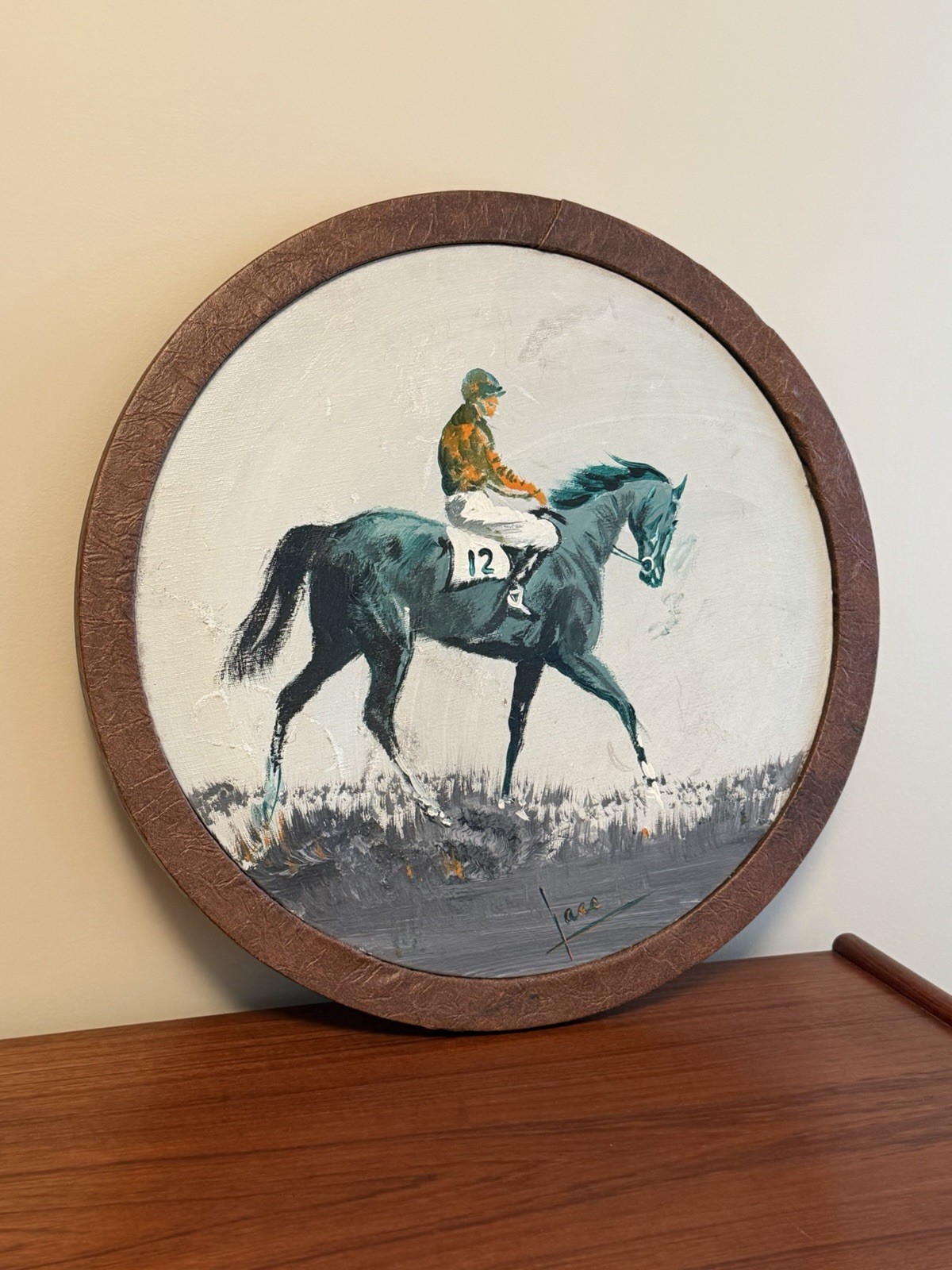 Lars Modernist OOAK Signed Oil Painting Equestrian Horse Racing Racehorse #12
