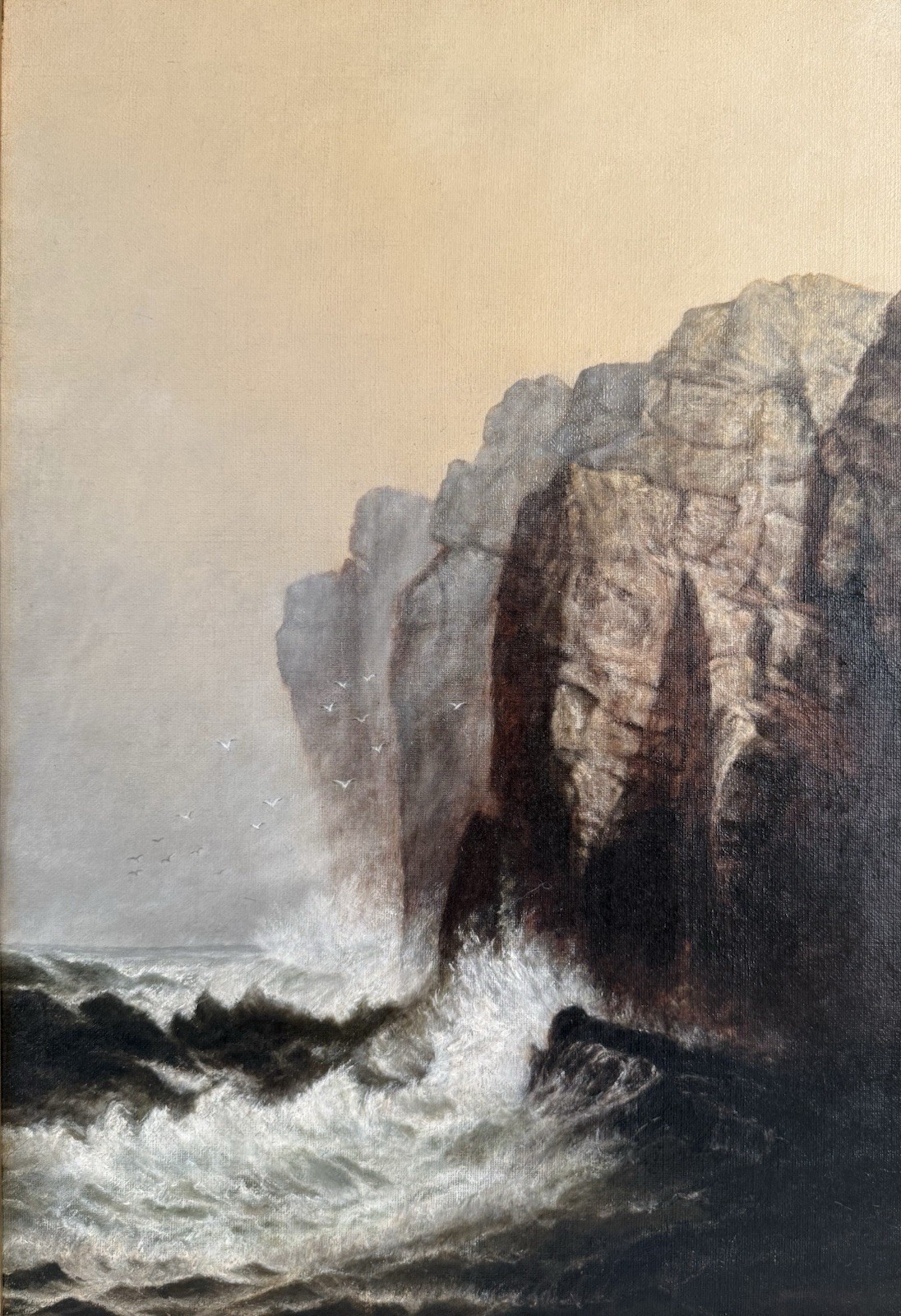 Original Grand Manan Antique Art Painting Hudson River School Style Ornate Frame