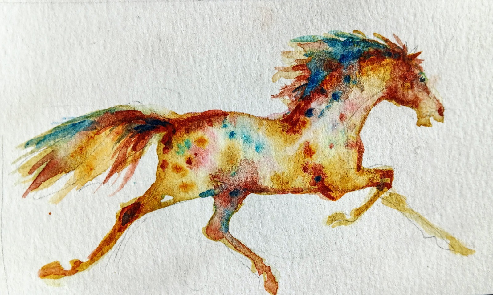 Horse Running art,original Watercolor painting,signed Horse Loverbest gift 3×5″