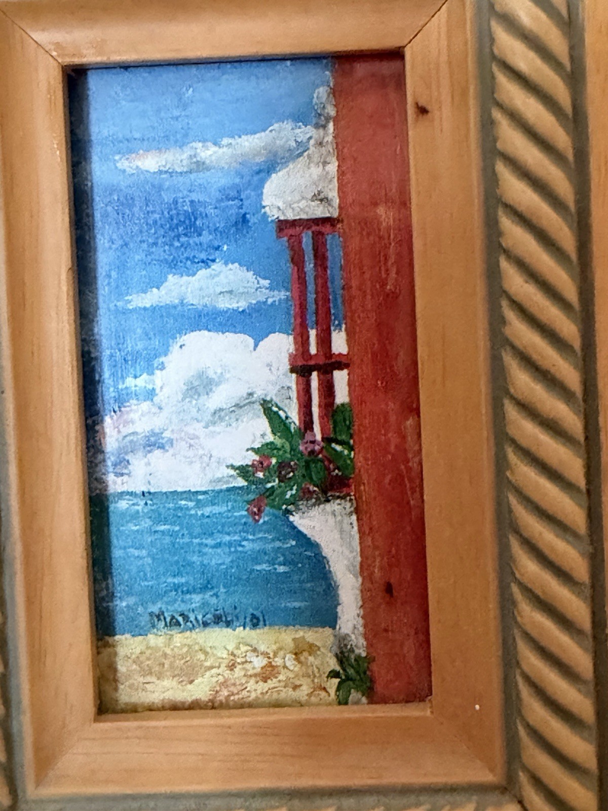 Vintage Signed Miniature Seascape Painting Framed Coastal Wall Art Mediterranean