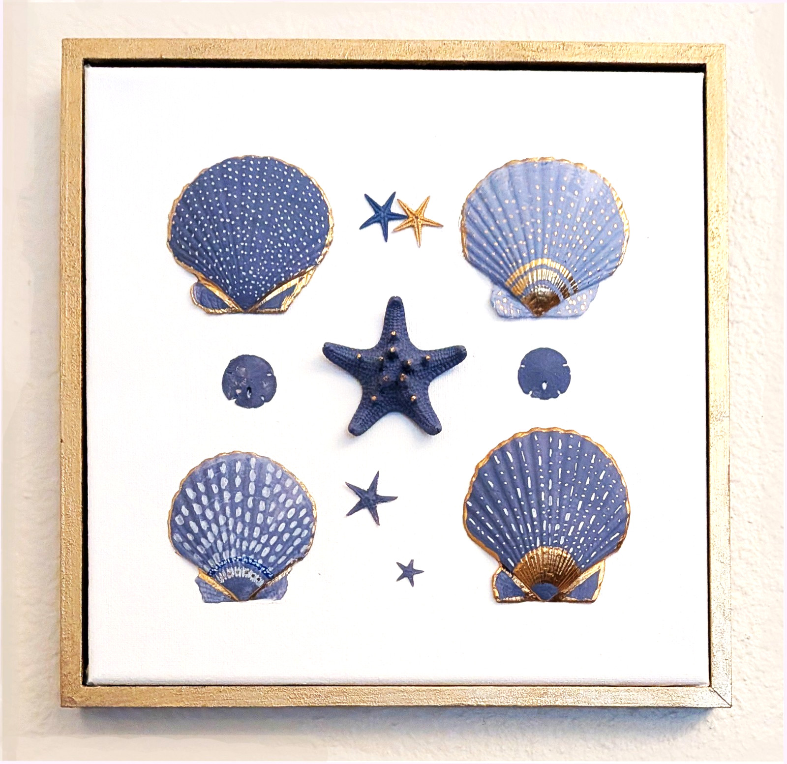 Hand Painted Natural Shell Framed Coastal Wall Art Nautical Beach Decor