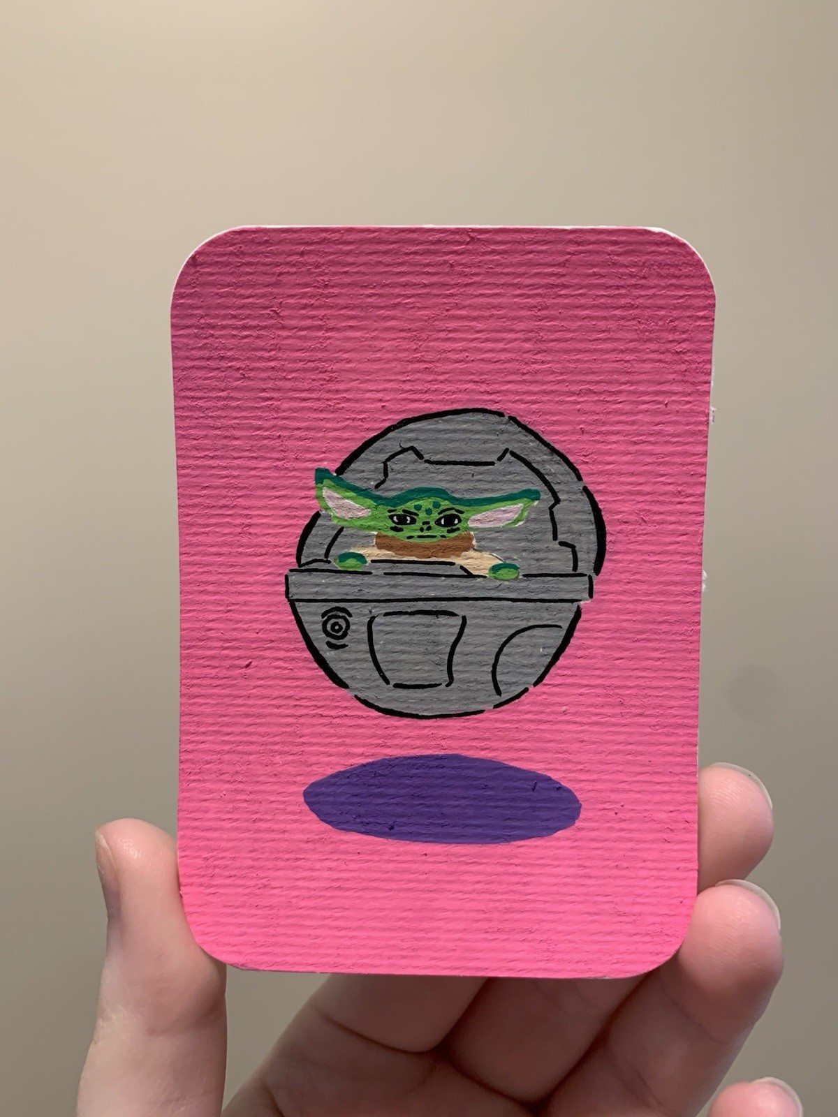 ACEO original, Grogu Star Wars Mandalorian portrait, 2.5 x 3.5 in acrylic