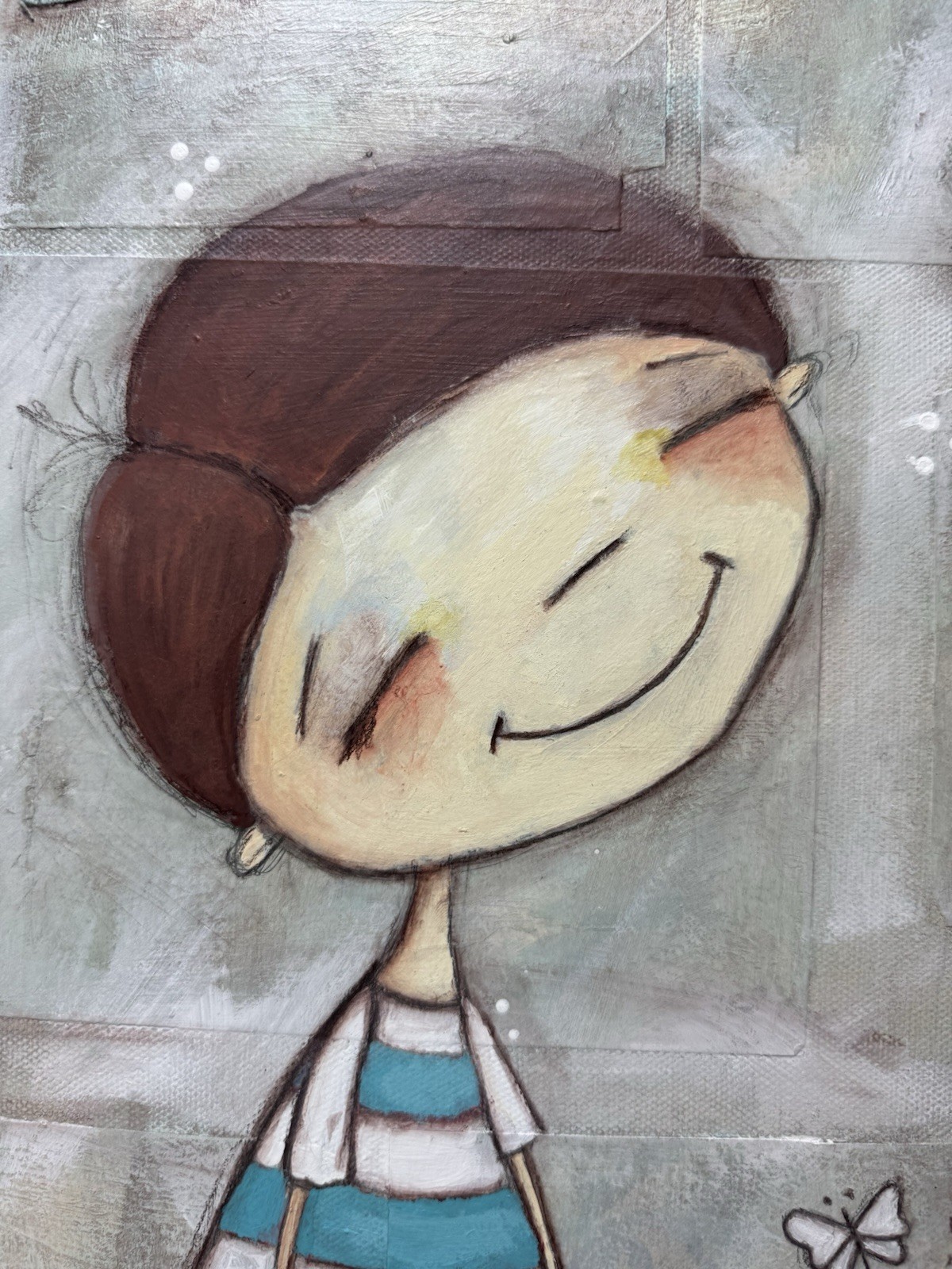 Original Painting Signed Diane Duda Boy & Monkey Whimsical Child Art Nursery