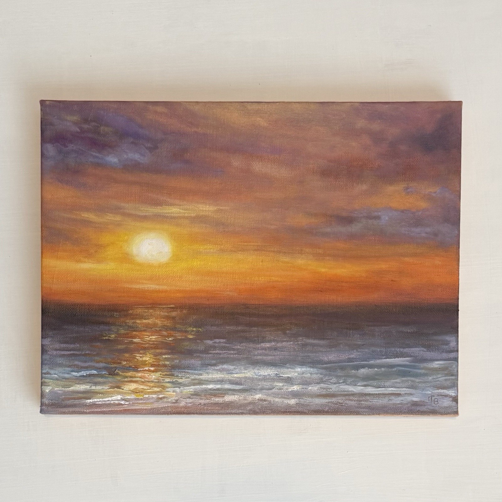 Original Coastal Beach Ocean Sunset Painting, Coastal Beach Hand painted In Oils