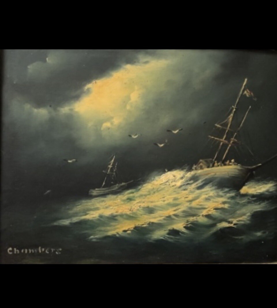 Thomas Chambers,Yorkshire England, 1808-1869, “Storm Tossed Crew,”18×24,”Listed