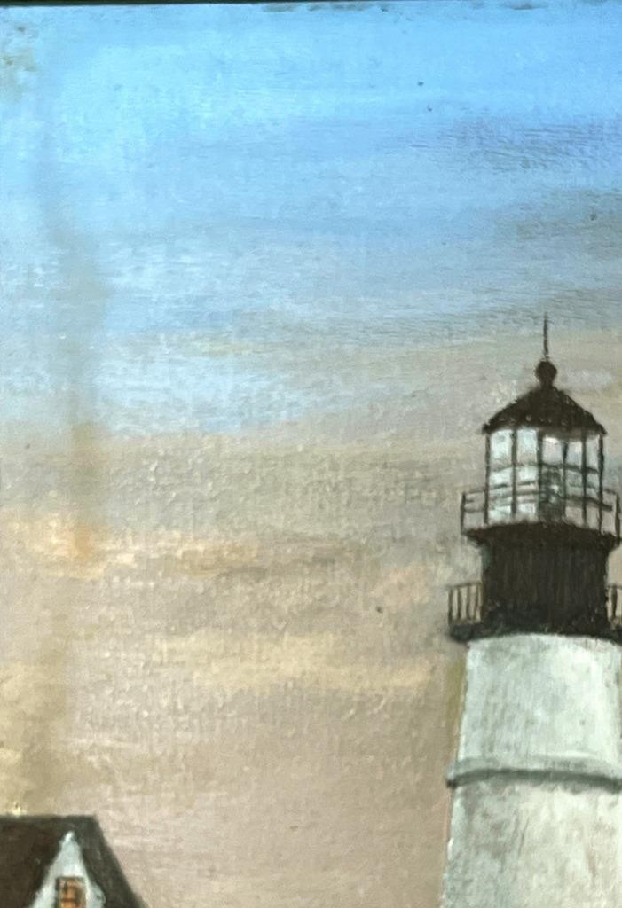 Vintage American Art Nautical Lighthouse Coastal Landscape Seascape Oil Painting