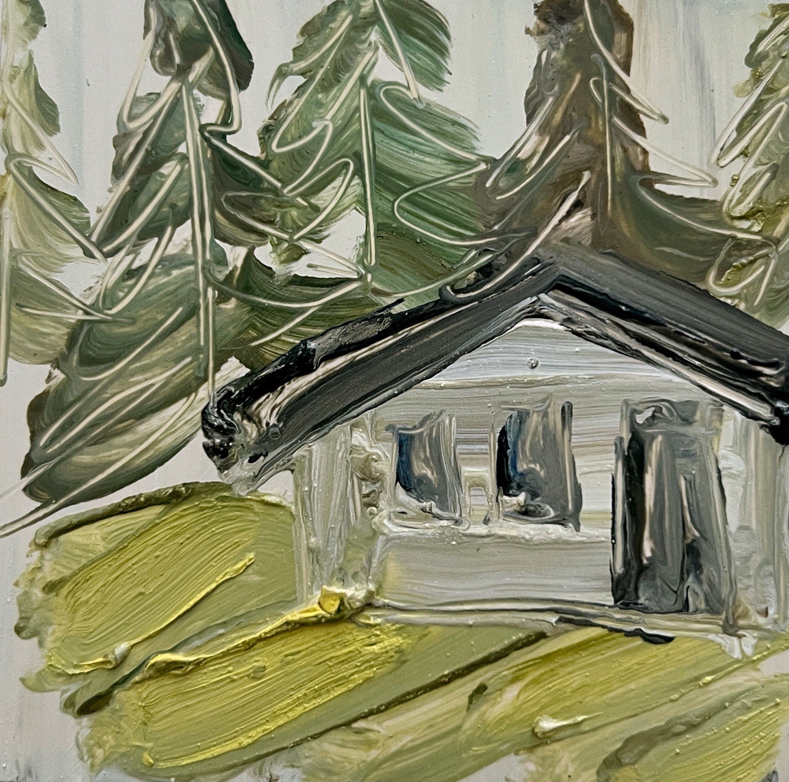 Swiss Chalet Painting Swiss Alps Alpine Mountain Artwork Switzerland Cabin House