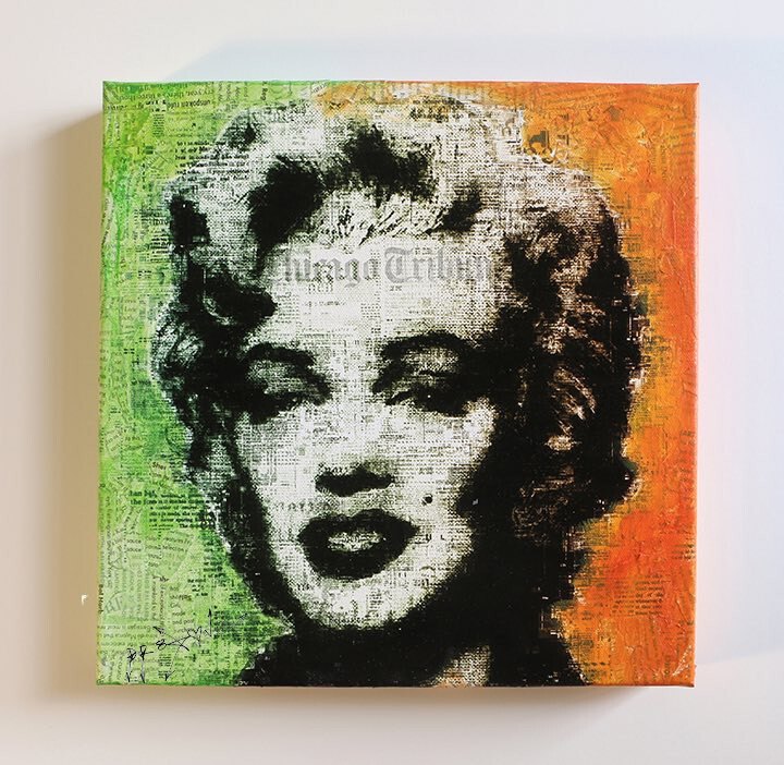 Marilyn Color – Portrait, Pop Art, Original Painting oil, collage on canvas