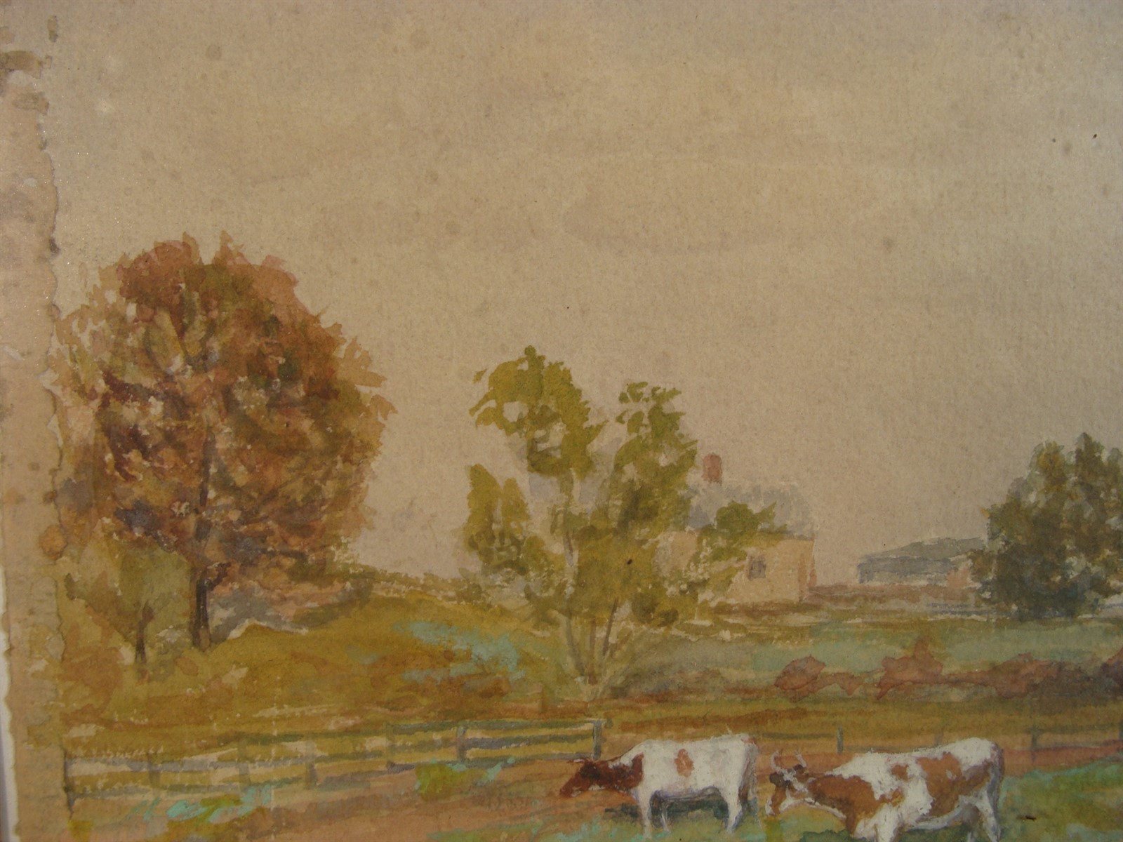 Antique 1895 Will A Rice Landscape W/ Cows W/C Painting