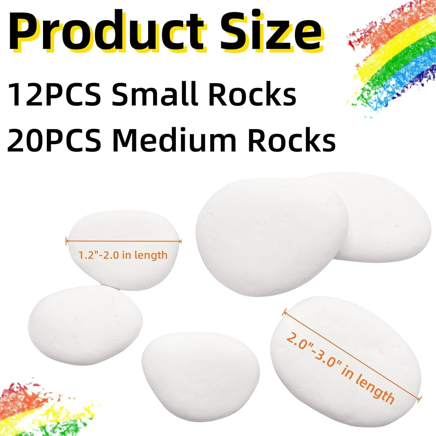 32PCS White Rocks for Painting, Medium & Small Rocks to Paint, Flat Painting Roc