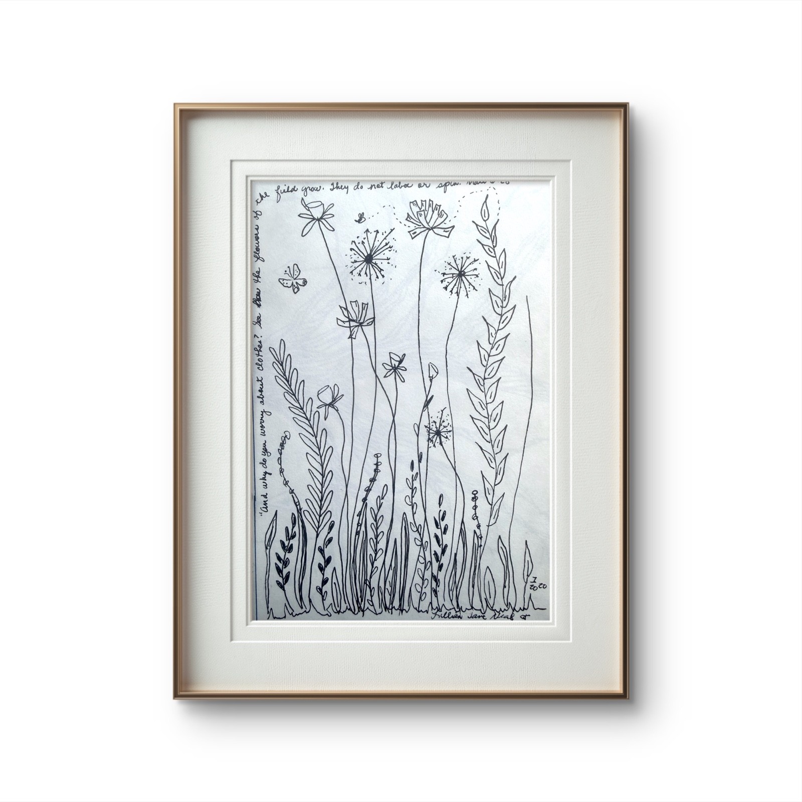 Flora Pen & Ink 5.5″x8 5″ Original Drawing Flowers & Grasses on Paper