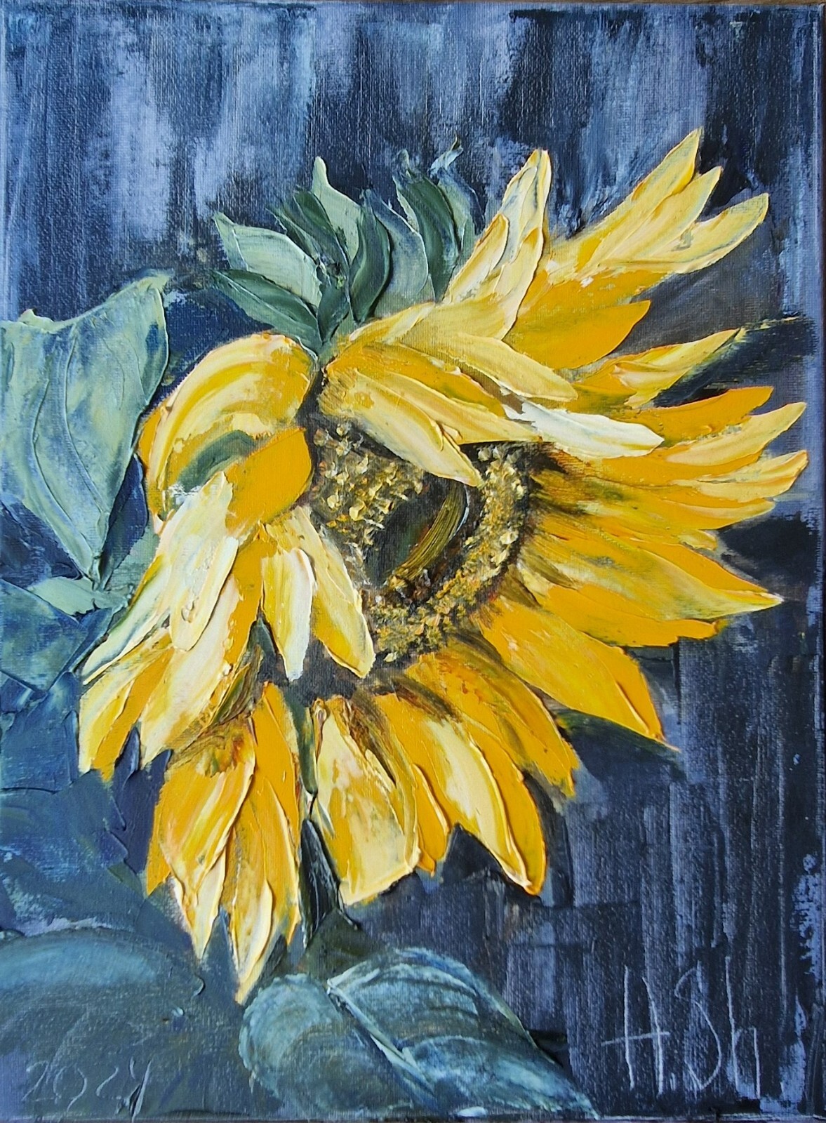 Original oil painting yellow flowers sunflowers floral nature art 12×16″