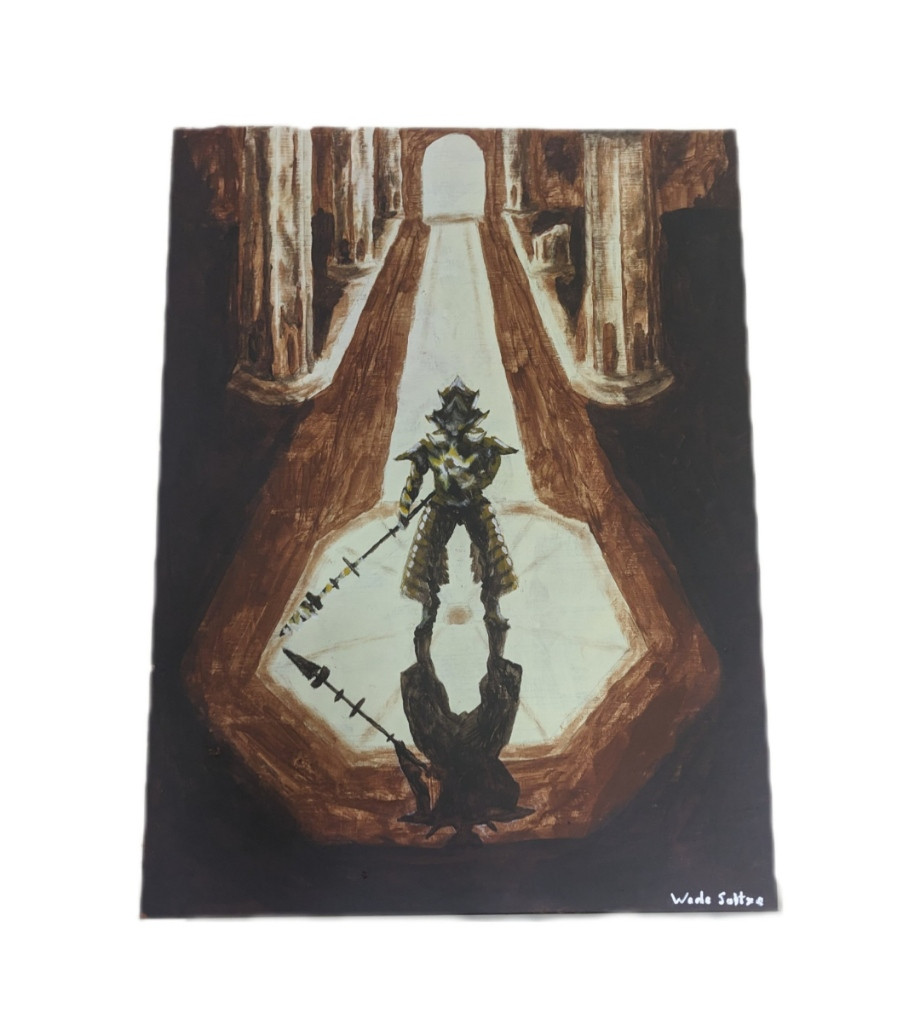 ornstein in anor londo acrylic painting dark souls, plywood 17.75in/24in