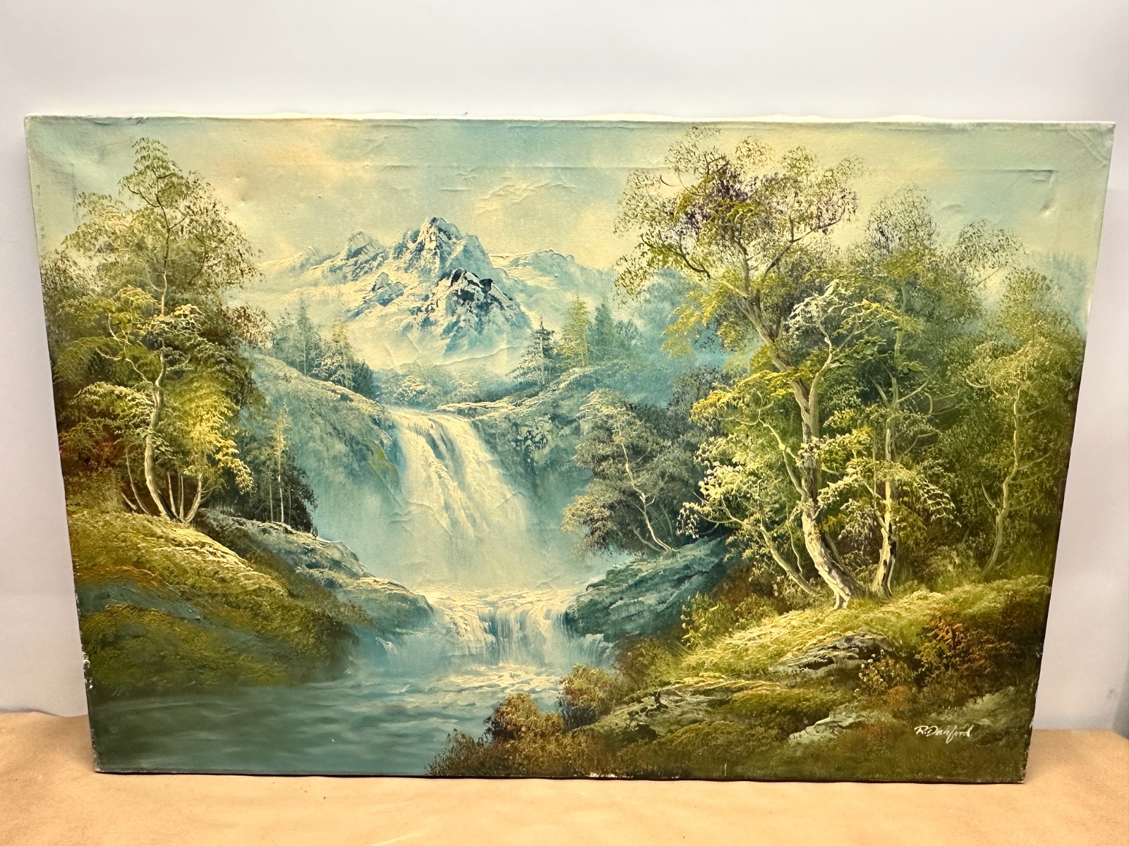 R. Danford Original Oil Painting Signed Unframed Mountain Landscape 24×36