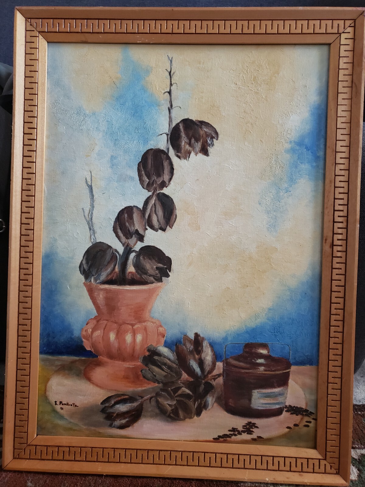 ESTATE 1970s Yucca Pods Still Life OIL Painting on Canvas signed & framed