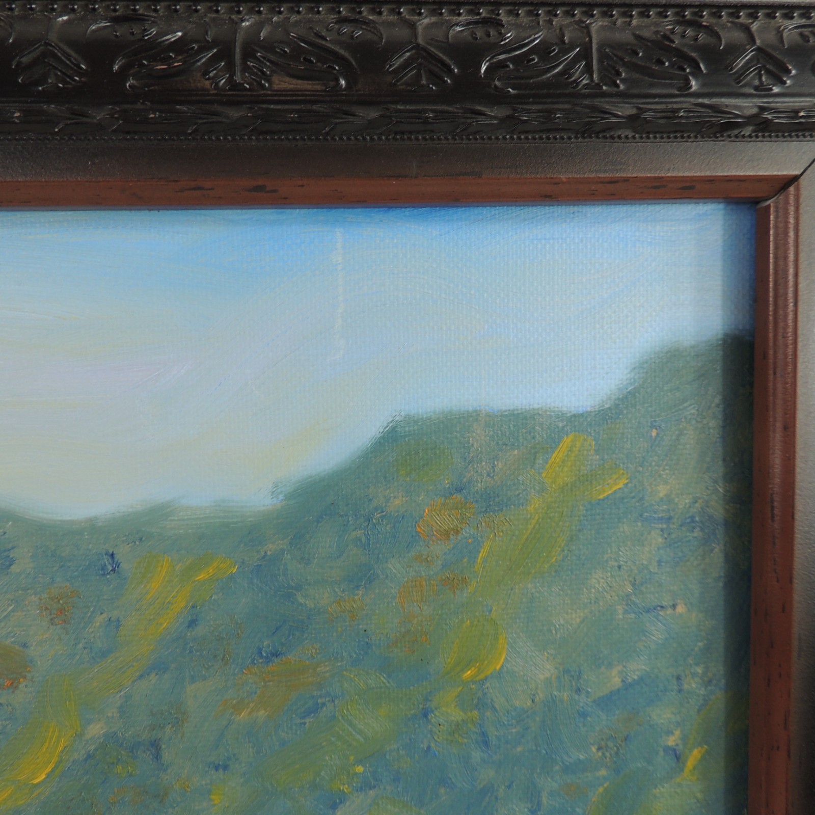 Original Painting Springtime Vineyard in the Foothills Brilliant Colors Framed