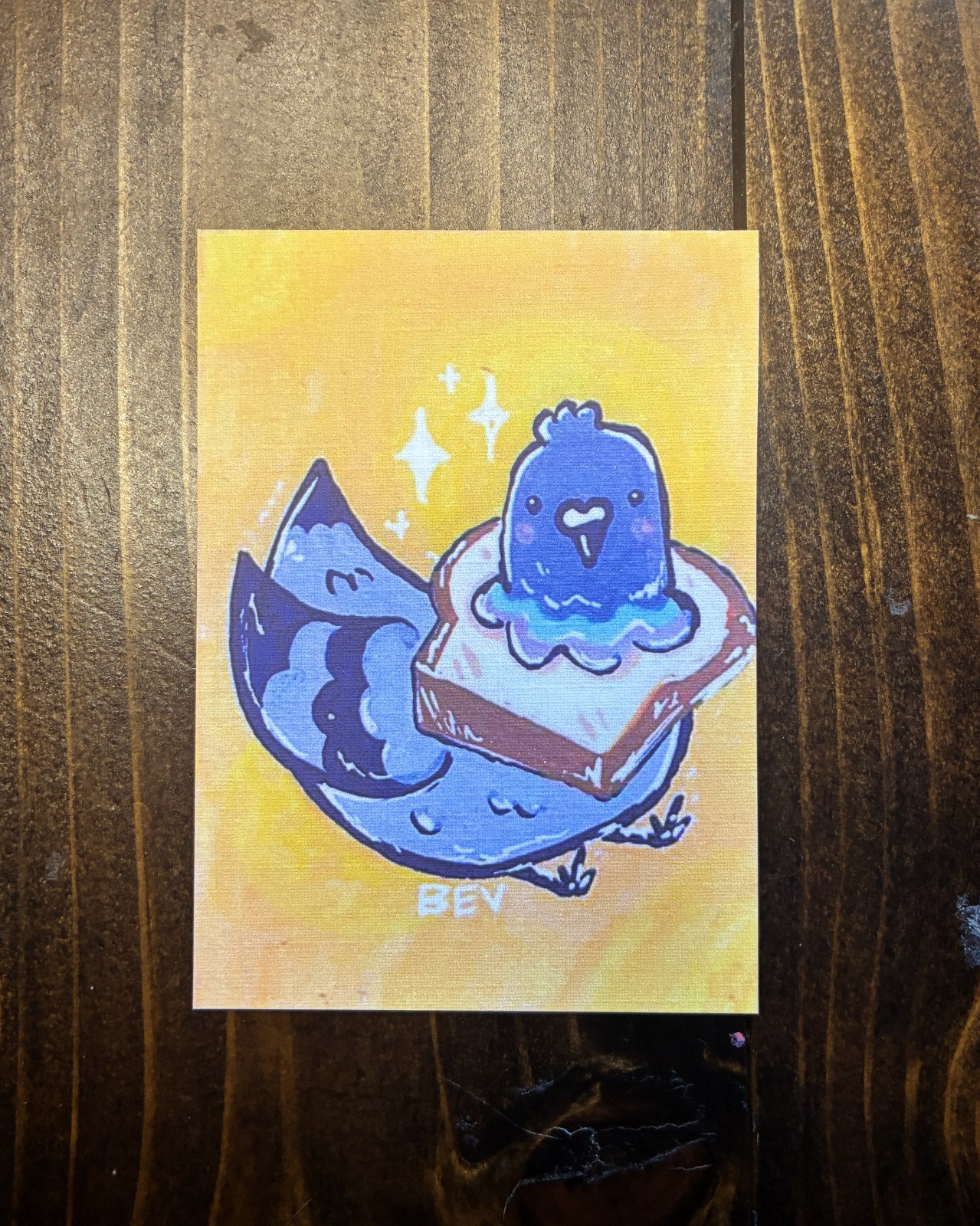 ACEO Original Acrylic Painting PRINT Pigeon Bread Sky Mini Art Card