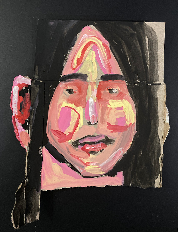 Woman Portrait Painting Elf Ear Expressive Original Outsider Folk Art