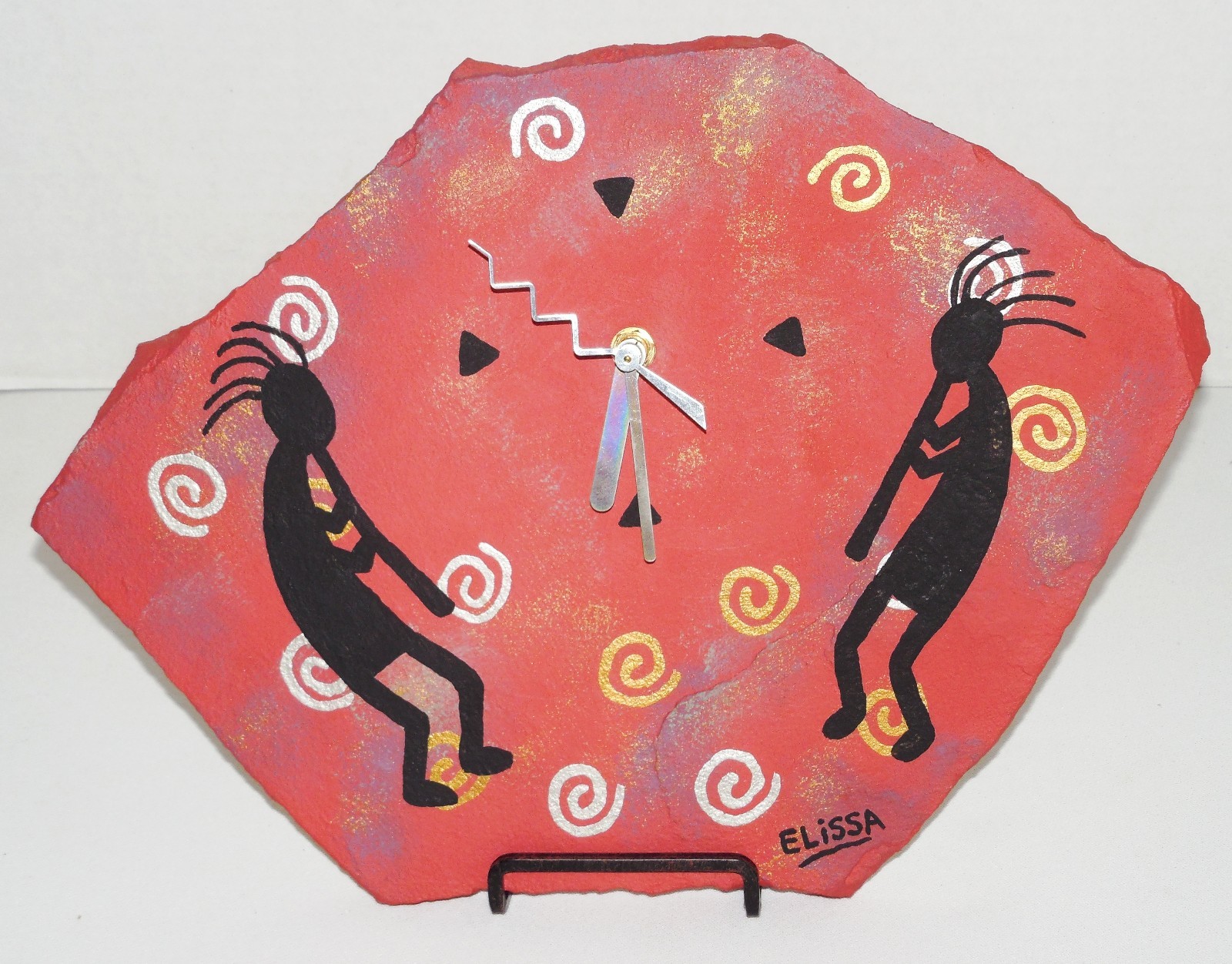 Rustic Southwest Folk Art Kokopelli Flagstone Unique Clock By Elissa Dawn Shakal