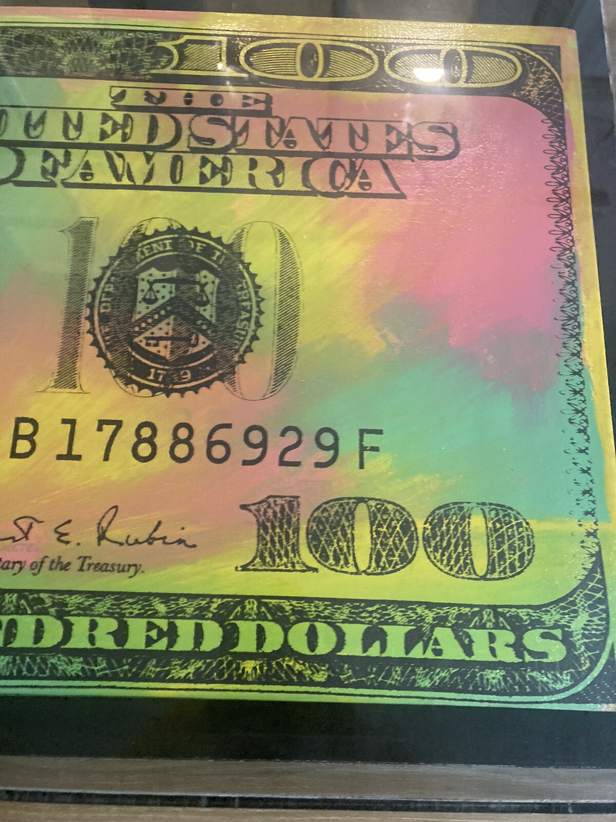 Steve Kaufman Art 100 Dollar Bill Multi color Original Painting On Canvas