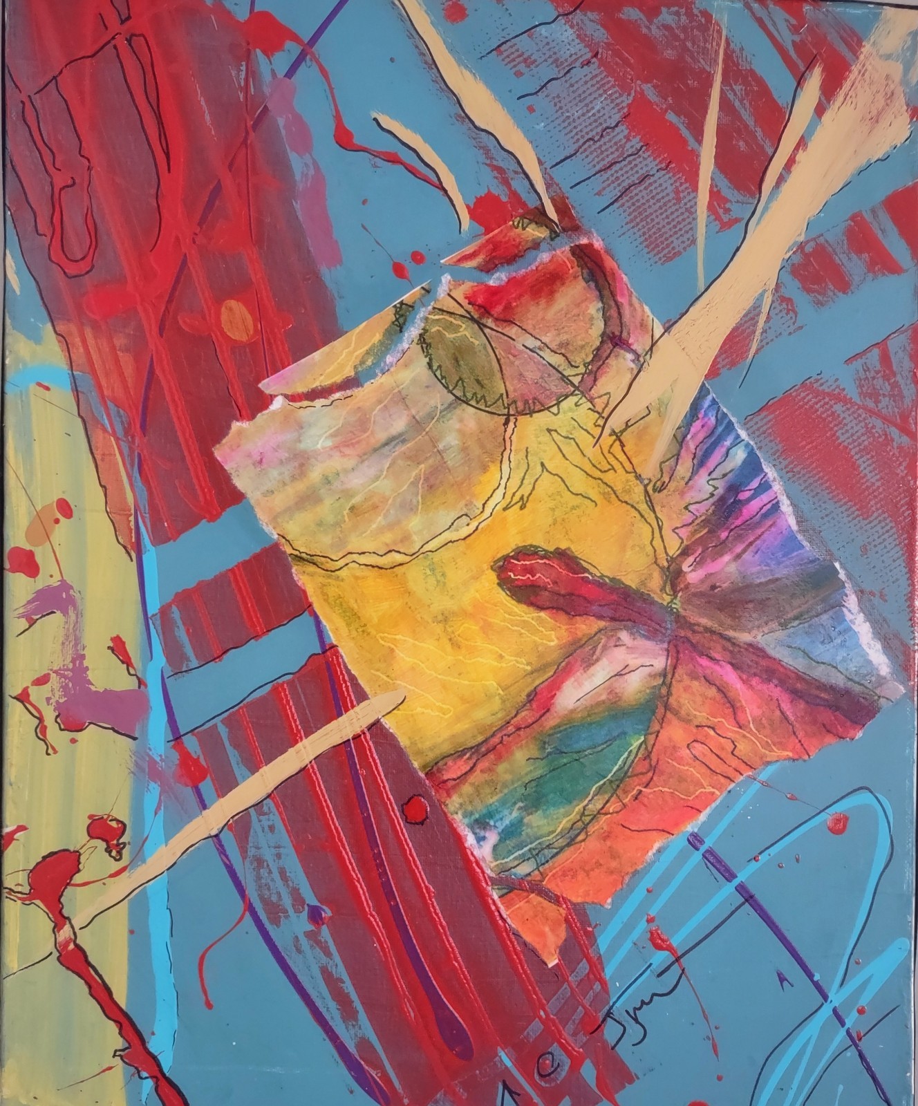 Abstract Acrylic & Paper Vibrant Color Painting on Canvas -«With or Without You»