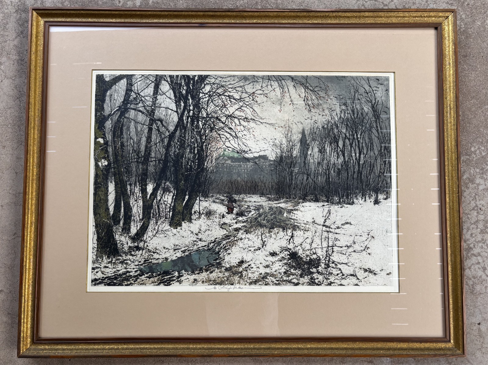Luigi Kasimir Estate Etching Snowscape Pencil Signed Excellent
