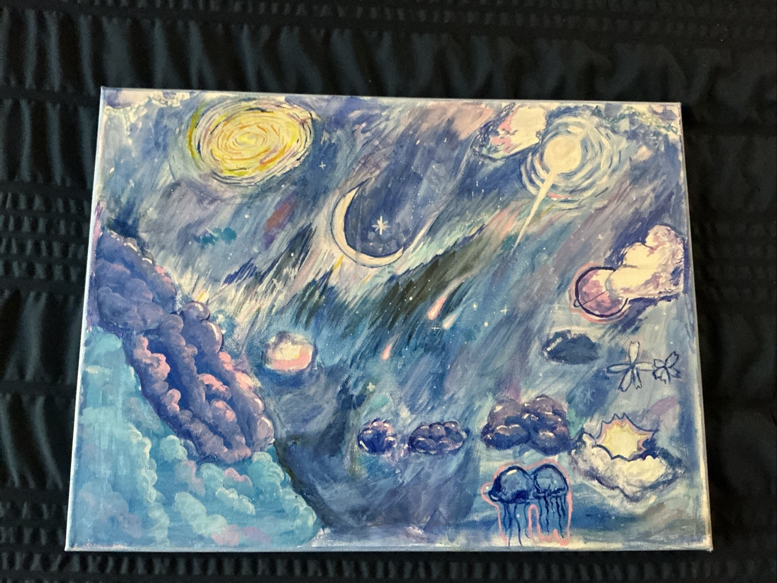 Midnight (12 x 16 inch canvas, Original gouache painting landscape)