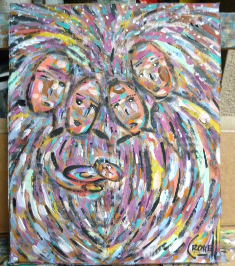 A FAMILY OF ONE abstract oil painting 8×10 panel original signed art by Crowell
