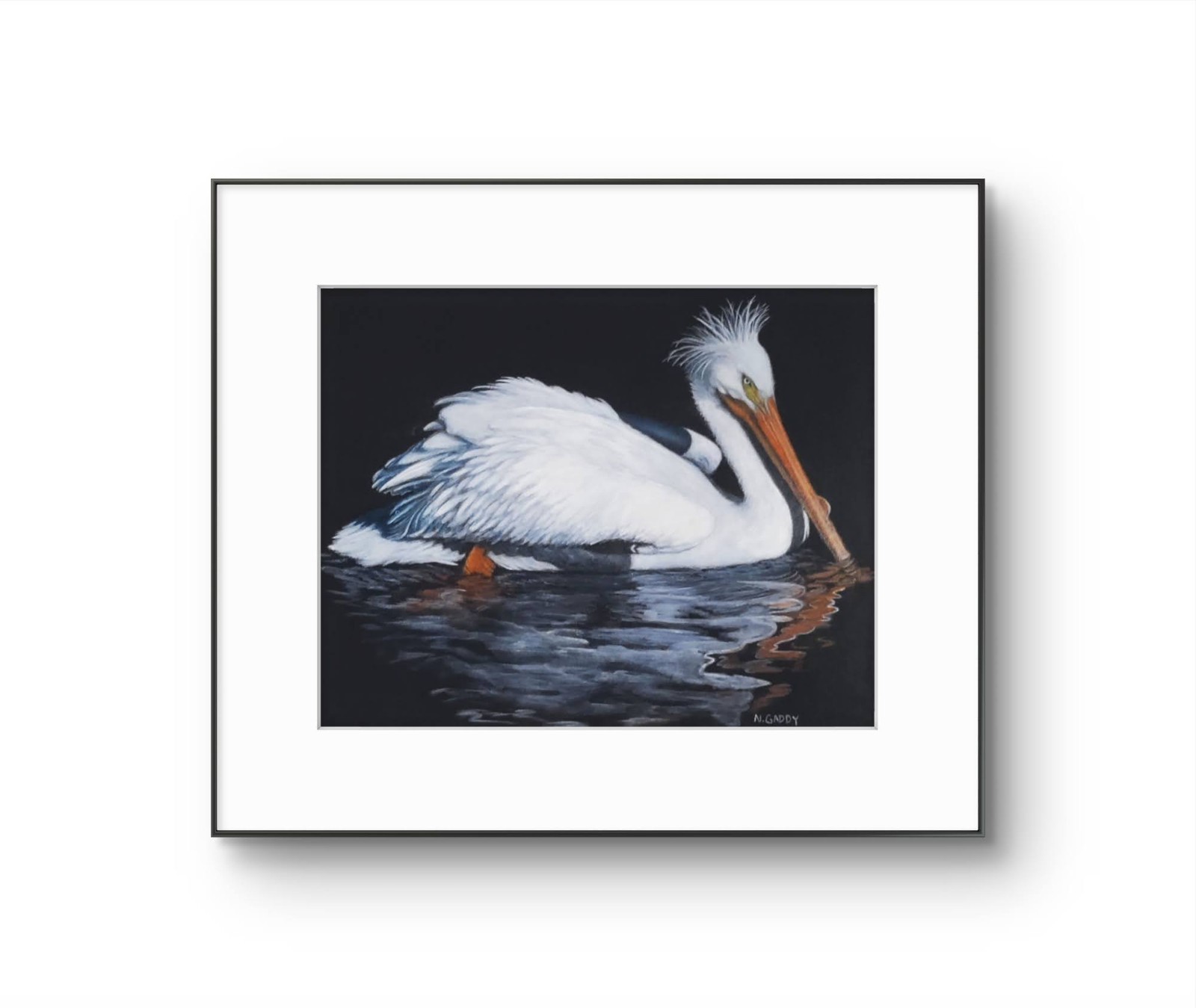 Original White Pelican 14 x 11 Colored Pencil Paper Matted Art