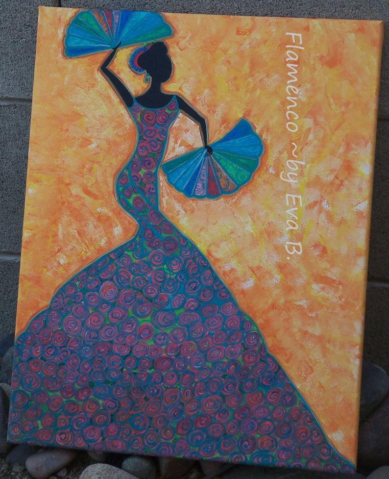 Flamenco Dancer Painting , Dancing Silhouette Art , Woman, Unframed 16×20 Canvas