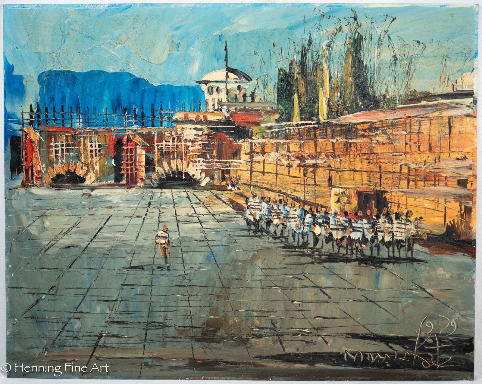 Morris Katz Painting of Jerusalem Wailing Wall Procession Signed 1979 24×30″