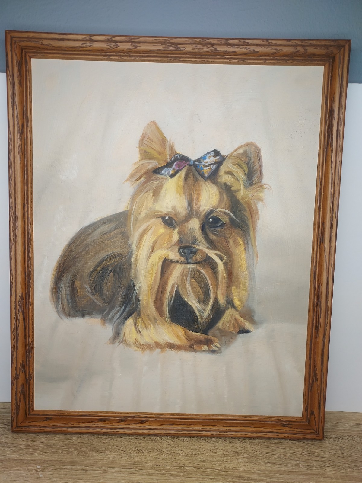 Hand Painted Custom Yorkshire Terrier Pet Portrait Painting Dog Wood Framed