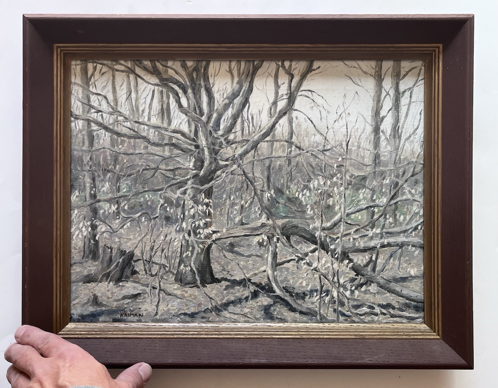 Vintage Original Charles Kaiman Forest Tree Landscape Oil Painting Listed Artist