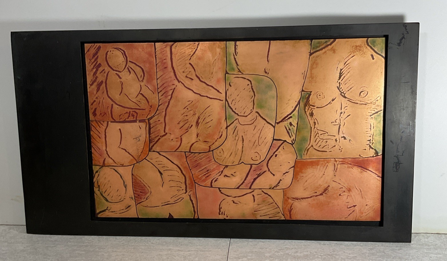 OOAk Vintage Ceramic Tile Mosaic Art Abstract Human Figures Mid Century Modern