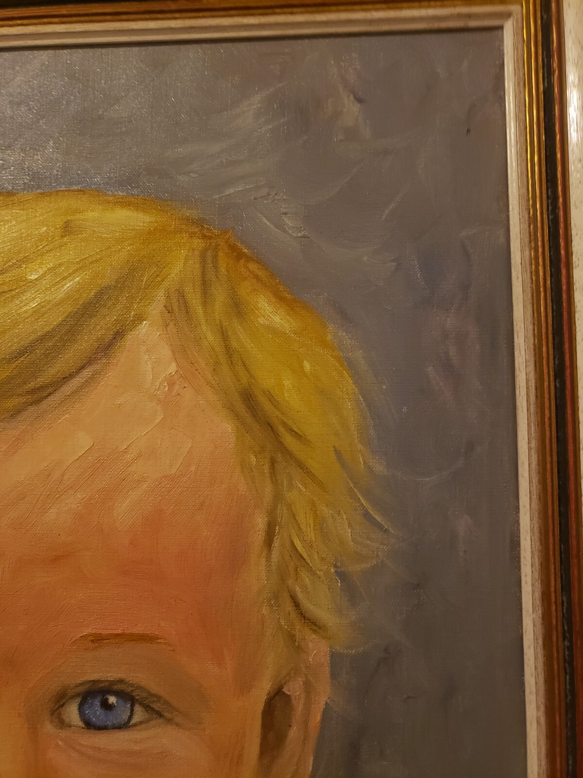 Vintage Oil Painting Portrait Smiling Blonde Blue Eyes Boy Signed Elliot 71