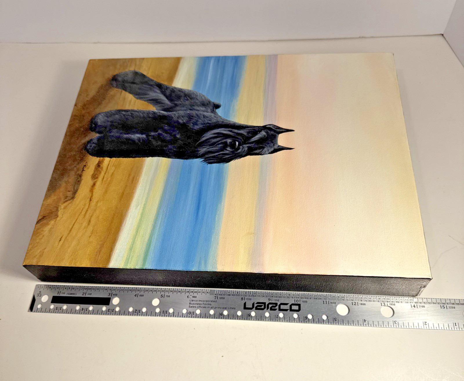 Black Miniature Schnauzer Painting by Connie Krohn 14″x11″x1.5″ Acrylic/Canvas
