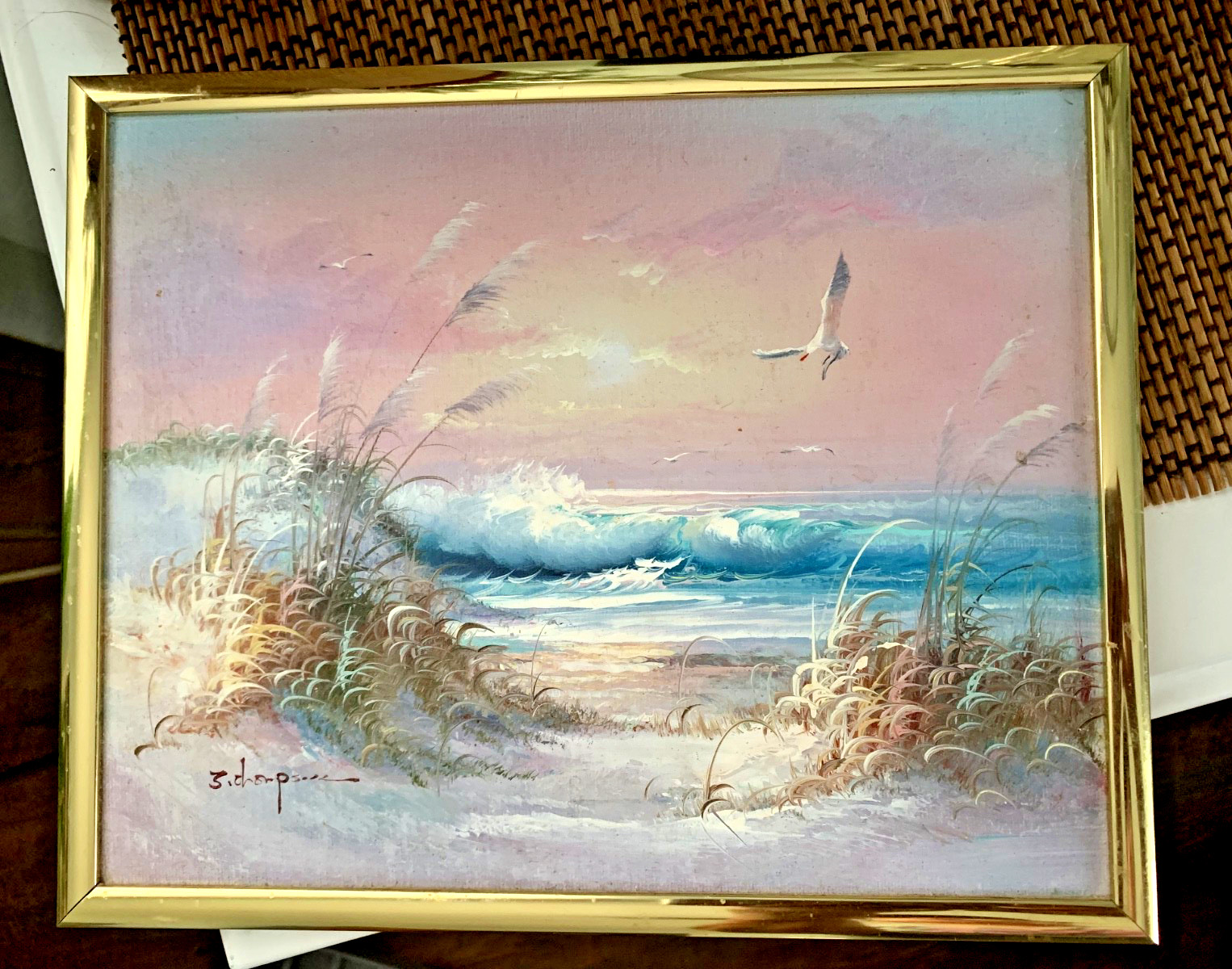 S. Thompson «Seaside With Seagulls » Oil Painting – Signed/Framed