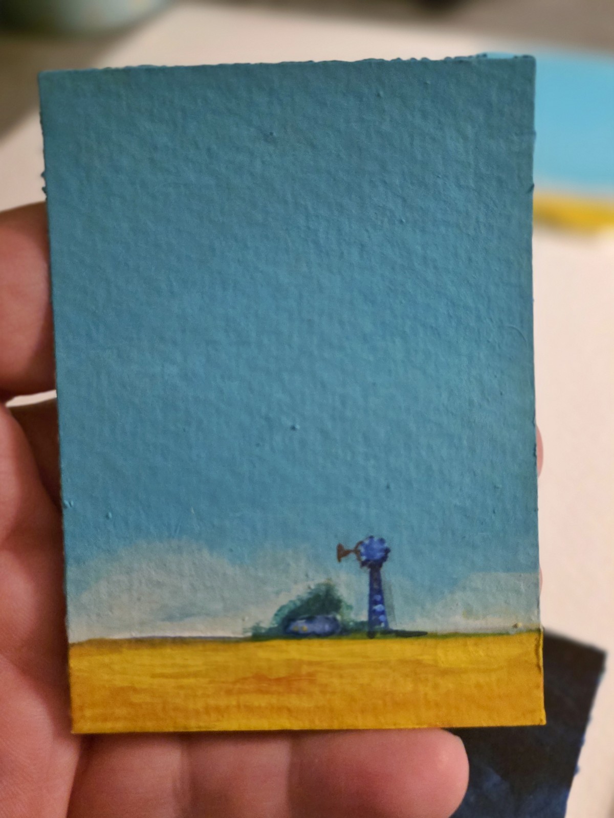 Original ACEO Landscape Painting Kansas Country Wheatfield Farmer #3 in Series