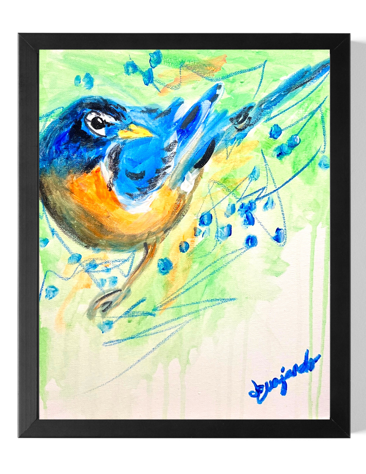 Guajardo Art: Blue Bird 14X11 Original Canvas Signed Art Expressionism