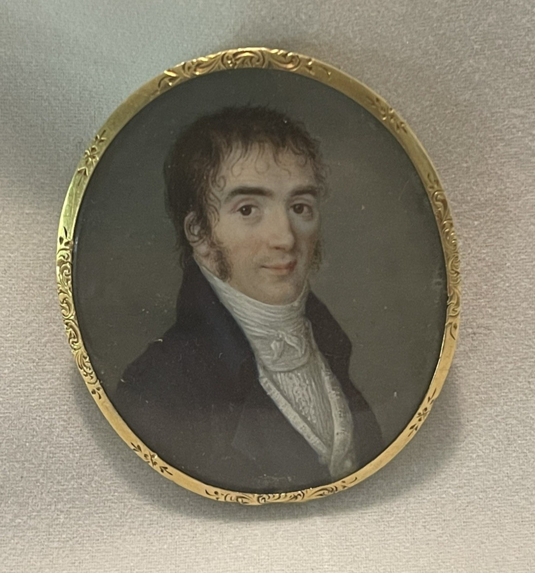 c 1830 Miniature Portrait of English Gentleman 15k Gold Frame – Tested