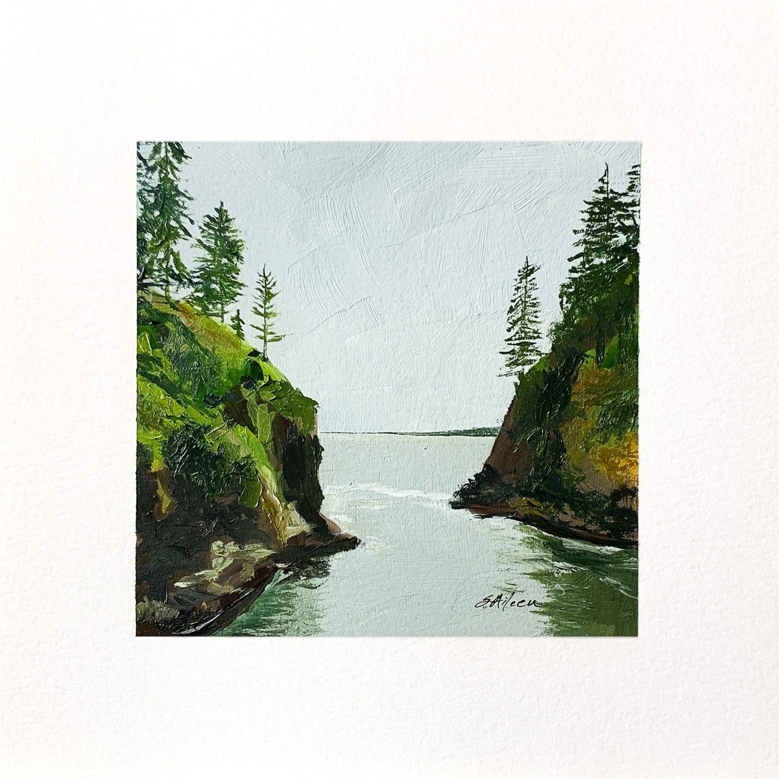 8×8 PNW Original Oil Painting Seascape Pacific Ocean Washington Moody Art Signed