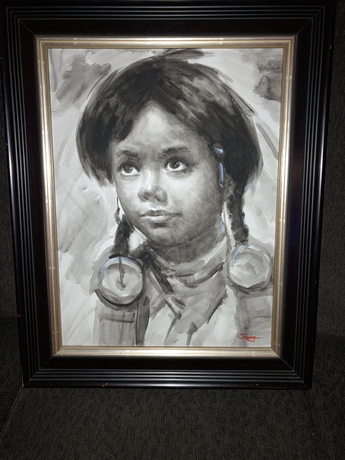 Native American Girl Oil on Cavas Signed