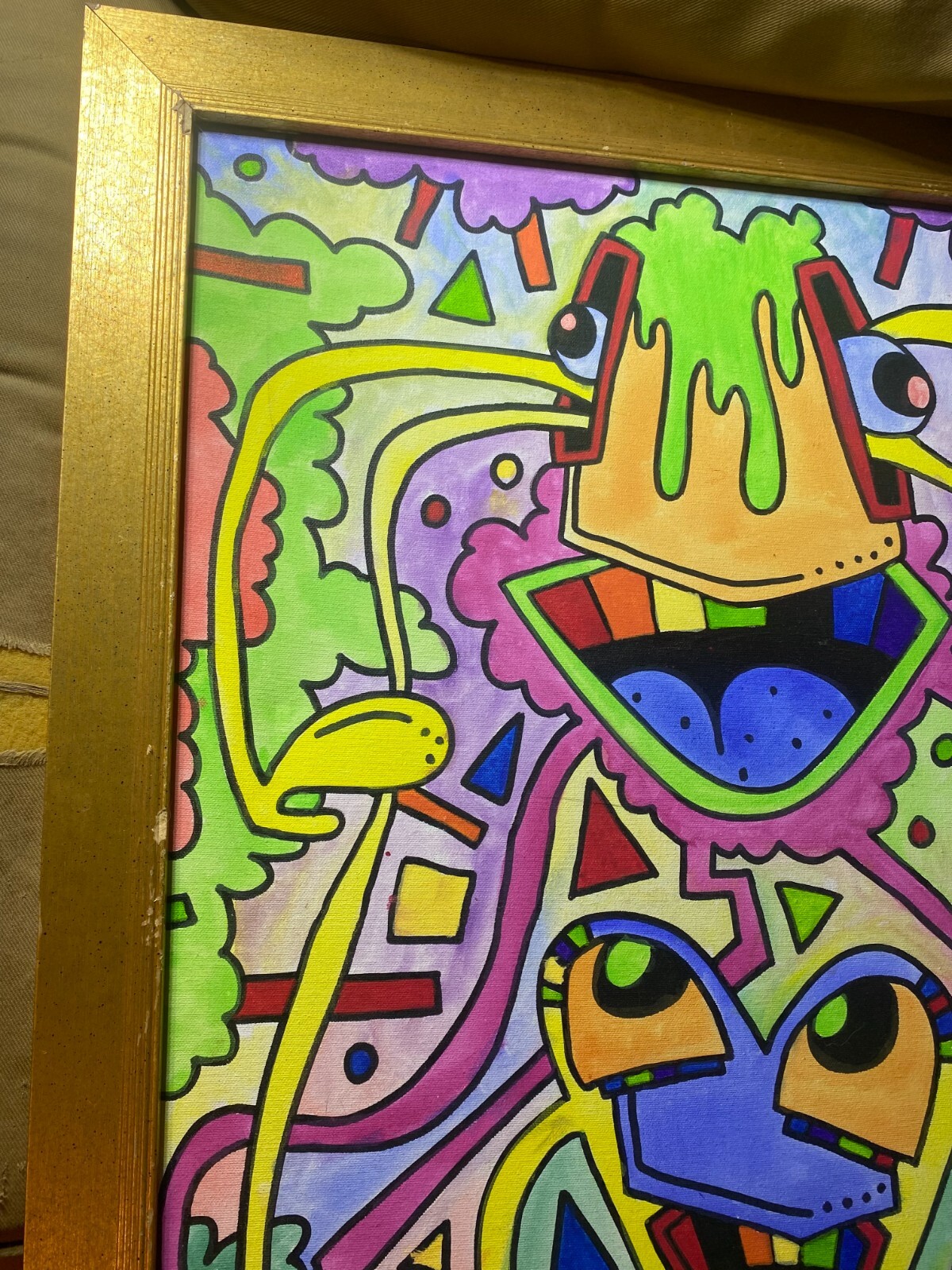 Large Ty 2013 «Multi-Color Abstract Scene» Oil Painting – Signed And Framed