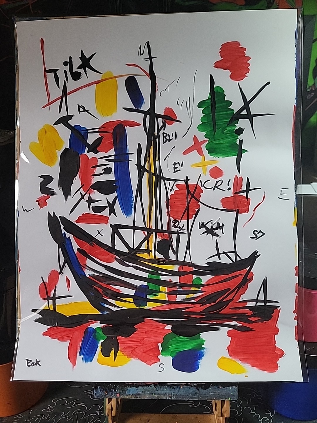 Original Art 12×16 Figurative Boat Abstract Expressionist on Gallery Paper
