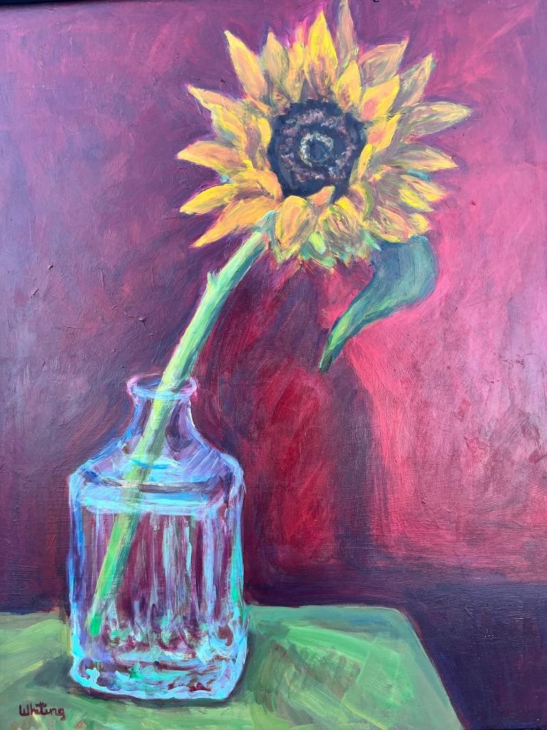 Vintage Framed Oil Painting American Still Life Sunflower Flower Floral Whiting