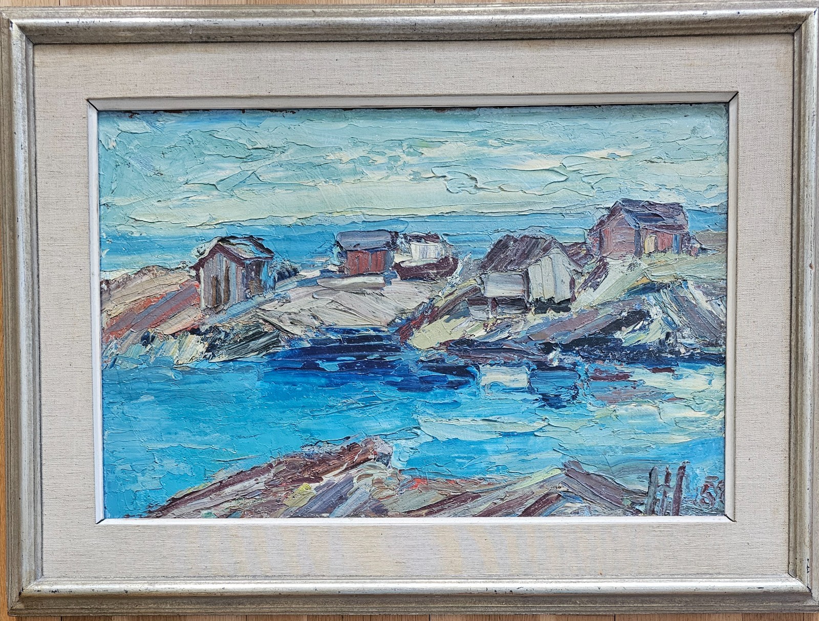 ORIGINAL MID CENTURY SCANDINAVIAN COASTAL OIL PAINTING NORDIC SEASCAP SIGNED -5?